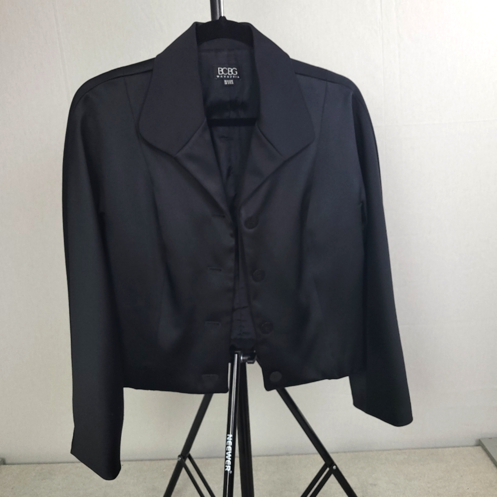 XS BCBG Maxazria black satin feel 100% microfiber blazer